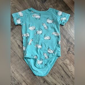 Souris Mini onesie 2-3yo turquoise dog print short sleeves